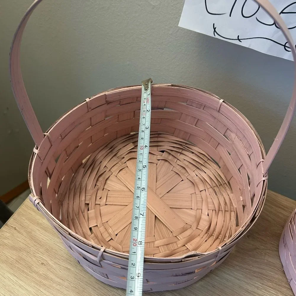Set of 3 Pink Woven Picnic Baskets with Handles